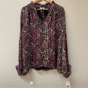 New Womens Ophelia Roe Ruffled Tie Purple Floral Blouse Peasant Top Shirt Sz 3X
